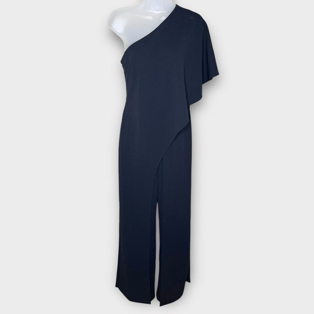 ADRIANNA PAPELL Black One-Shoulder Wide Leg Jumpsuit Size 2 Formal Cocktail - Picture 2 of 8